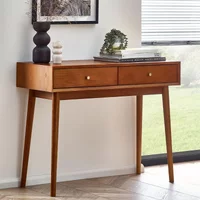 View Lowry writing desk - 2 drawer - cherry wood - retro style View Lowry writing desk - 2 drawer - cherry wood - retro style