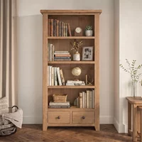 Click to view product details and reviews for Appleby Bookcase 2 Drawer Tall Oak. Click to view product details and reviews for Appleby Bookcase 2 Drawer Tall Oak.