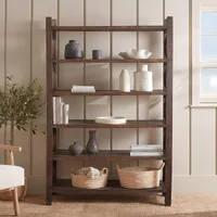 View Open shelving unit - cross braced - brown - wooden View Open shelving unit - cross braced - brown - wooden