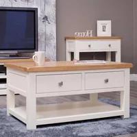View Cotswold coffee table - 2 drawer - oak and painted View Cotswold coffee table - 2 drawer - oak and painted