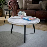 View Opal fluted coffee table - round - small - white marble top - mango wood View Opal fluted coffee table - round - small - white marble top - mango wood