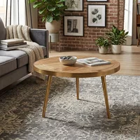 View Coffee table - round - gold geometric inlay - light mango wood View Coffee table - round - gold geometric inlay - light mango wood