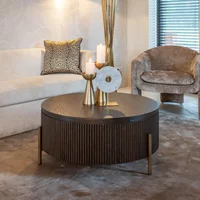 View Luxor brushed brass ribbed small round coffee table View Luxor brushed brass ribbed small round coffee table