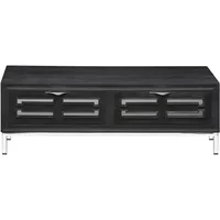 View Clearance - geo storage coffee table - 2 drawer - black painted mirrored - chrome base View Clearance - geo storage coffee table - 2 drawer - black painted mirrored - chrome base