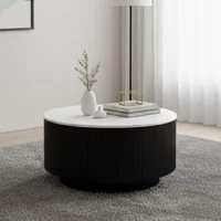 Click to view product details and reviews for Lucas Black Coffee Table Round Fluted White Marble Top. Click to view product details and reviews for Lucas Black Coffee Table Round Fluted White Marble Top.