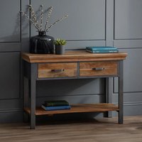 View Metropolis console table - 2 drawer - industrial - solid wood and metal View Metropolis console table - 2 drawer - industrial - solid wood and metal