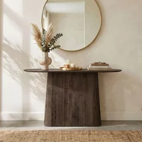 View Salvator curved fluted console table - oval - walnut - mango wood View Salvator curved fluted console table - oval - walnut - mango wood