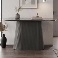 View Barletta console table - oval - fluted base - dark grey - sintered stone and wood View Barletta console table - oval - fluted base - dark grey - sintered stone and wood