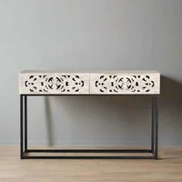 View Quintana console table - washed carved - mango wood - 2 drawer View Quintana console table - washed carved - mango wood - 2 drawer