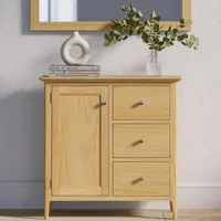 Click to view product details and reviews for Selene Oak 1 Door 3 Drawer Hall Cabinet. Click to view product details and reviews for Selene Oak 1 Door 3 Drawer Hall Cabinet.