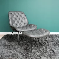 Click to view product details and reviews for Dining Chair With Footstool Grey Faux Leather. Click to view product details and reviews for Dining Chair With Footstool Grey Faux Leather.