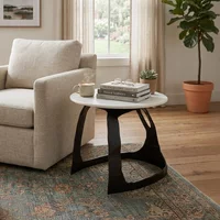 View Side table - round - small - white and black - marble and aluminium View Side table - round - small - white and black - marble and aluminium
