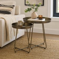 View Side table - set of 2 - round - curved leg - antique brass - mirrored and metal View Side table - set of 2 - round - curved leg - antique brass - mirrored and metal