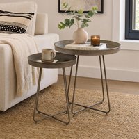 View Side table - set of 2 - round - curved leg - rust brown - mirrored and metal View Side table - set of 2 - round - curved leg - rust brown - mirrored and metal