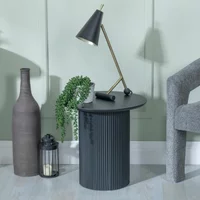 Click to view product details and reviews for Bern End Table Black Round Fluted Drum Base. Click to view product details and reviews for Bern End Table Black Round Fluted Drum Base.