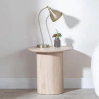 Click to view product details and reviews for Bern Round End Table Oak Fluted Drum Base. Click to view product details and reviews for Bern Round End Table Oak Fluted Drum Base.