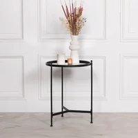 View Black metal and antique mirror glass side table - round View Black metal and antique mirror glass side table - round