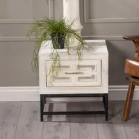View Clearance - geo side table - 1 drawer - white mirrored View Clearance - geo side table - 1 drawer - white mirrored