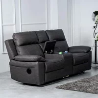 View Huntington electric recliner sofa with console - 2 seater - dark grey leather look fabric View Huntington electric recliner sofa with console - 2 seater - dark grey leather look fabric