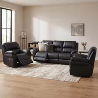 View Berlin recliner sofa set - black leather View Berlin recliner sofa set - black leather
