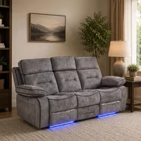 View Foster recliner sofa - 3 seater - grey fabric - led lights - drop-down table & cup holders View Foster recliner sofa - 3 seater - grey fabric - led lights - drop-down table & cup holders