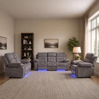 View Foster recliner sofa set - 3+2+1 seater - grey fabric - led lights - drop-down table & cup holders View Foster recliner sofa set - 3+2+1 seater - grey fabric - led lights - drop-down table & cup holders