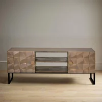 View Pinole tv unit - copper geometric - mango wood - 2 door View Pinole tv unit - copper geometric - mango wood - 2 door
