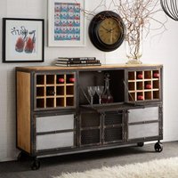 View Evoke sideboard - wine rack - on wheels - industrial style - wooden and metal View Evoke sideboard - wine rack - on wheels - industrial style - wooden and metal