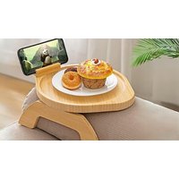 Bamboo Sofa Arm Tray Table with Rotating Mobile Holder