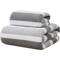 2-Piece Quick Drying Striped Towel Set - 5 Colours