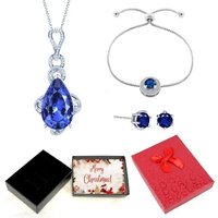Blue Simulated Sapphire Jewellery Set - with Christmas Gift Box!