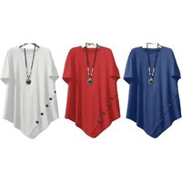 Pack of 2 Women's Button Detail Loose Top - 3 Colours & 5 Sizes