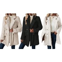 Plush Button Long Sleeve Coat - 3 Colours, 5 Sizes