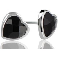 Black Agate Silver Heart Stud Earrings