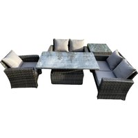 5-Seater Rattan Set with Height-Adjustable Table