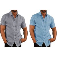 Men's Short Sleeves Linen Shirt! - 5 Colours & 7 Sizes