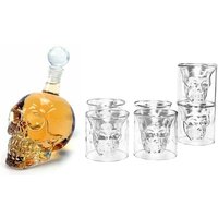 Glass Skull Decanter with 6 Skull Shot Glasses