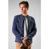 Enorsia Mens Mid Blue Classic Biker Denim Jacket - UK XXL