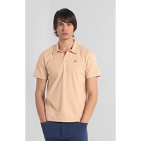 Enorsia Mens Cream ’s Jacqurd Ribbed Open Collar Polo Shirt - UK XXL