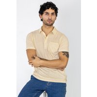Enorsia Mens Beige Linen Blended Solid Short Sleeve Polo Shirt's - UK XXL