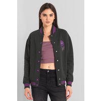 Enorsia Women's Varsity Embroidered Jacket in Grey | Size: 8