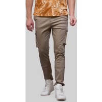 Enorsia Mens Beige Slim Fit Mercerized Cotton Cargo Trousers - UK 30