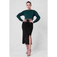 Enorsia Women's Crown Split Front Jersey Skirt in Black | Size: 10