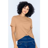 Enorsia Women's Twisted Hem Front T-Shirt in Orange | Size: 8