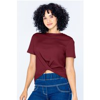 Enorsia Women's Twisted Hem Front T-Shirt in Red | Size: 8