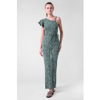 Enorsia Womens Green One-Shoulder Jumpsuit with Ruffle Sleeve Detail - UK 16