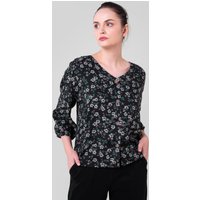 Enorsia Women's Floral Print Button Front Blouse in Black | Size: 8