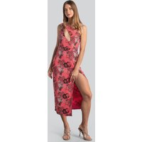 Enorsia Women's One Shoulder Floral Printed Midi Dress in Red | Size: 18