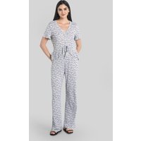 Enorsia Womens Grey Short Ruffle Sleeve Cotton Printed Pyjamas Set - UK 8