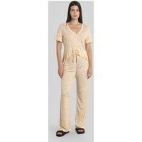 Enorsia Womens Cream Short Ruffle Sleeve Cotton Printed Pyjamas Set - UK 16